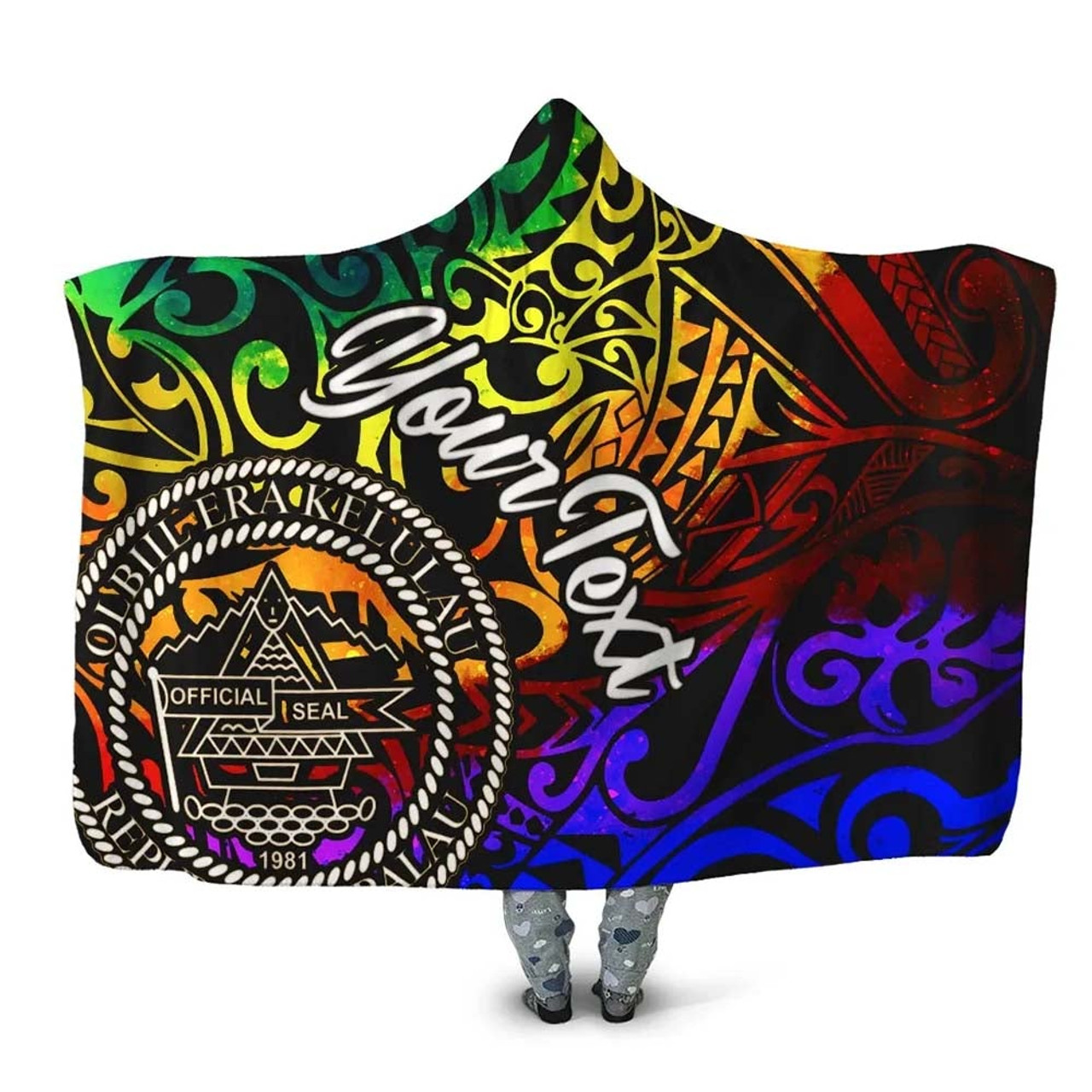 Palau Custom Personalised Hooded Blanket - Rainbow Polynesian Pattern 1