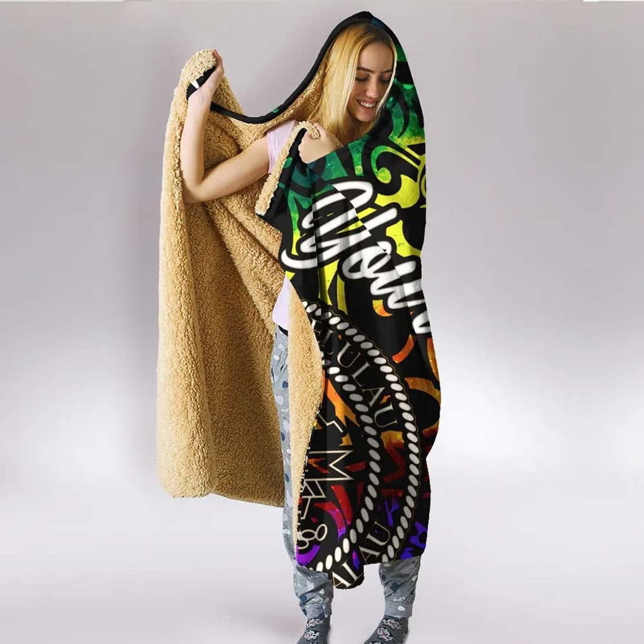 Palau Custom Personalised Hooded Blanket - Rainbow Polynesian Pattern 3