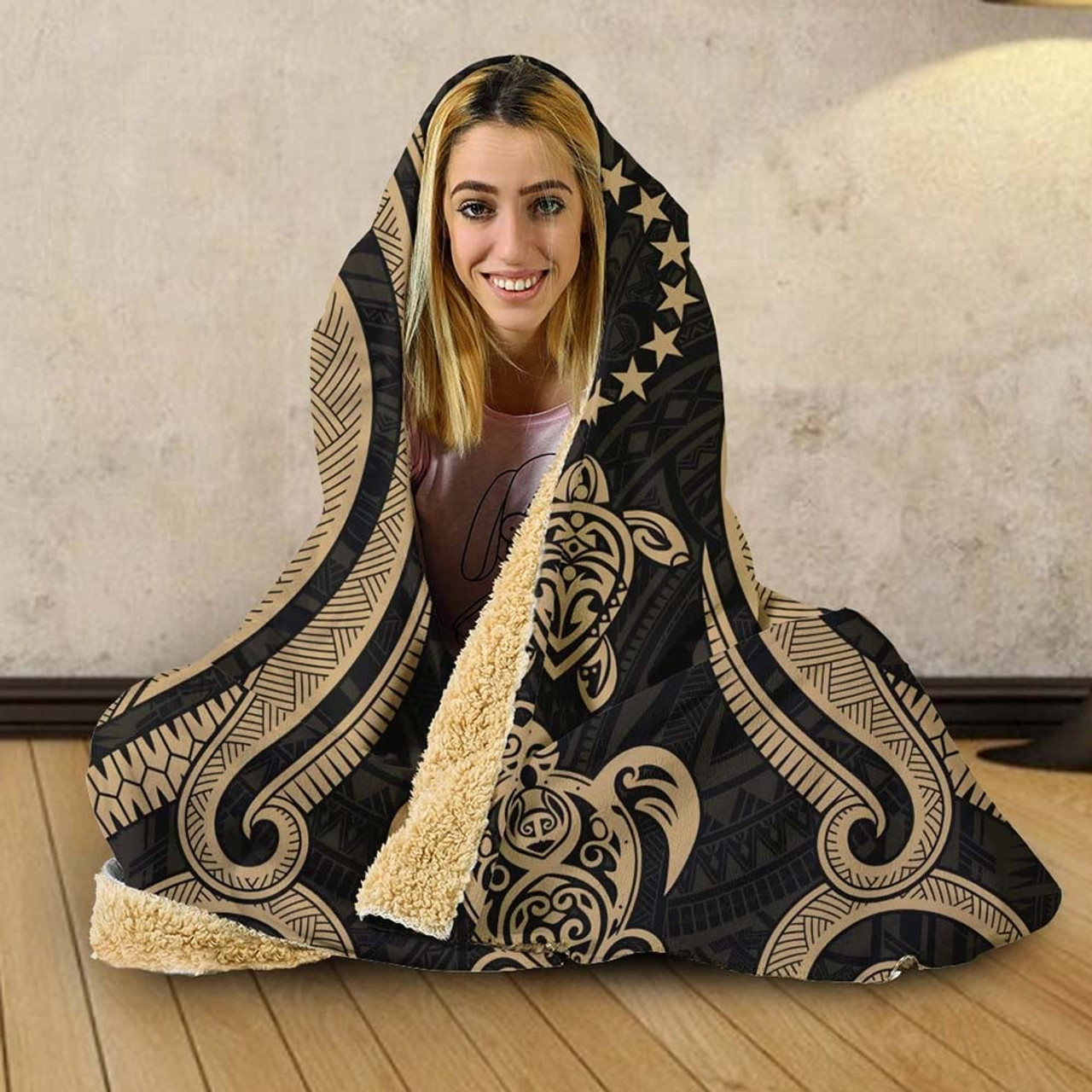 Cook Islands Hooded Blanket - Gold Tentacle Turtle 4