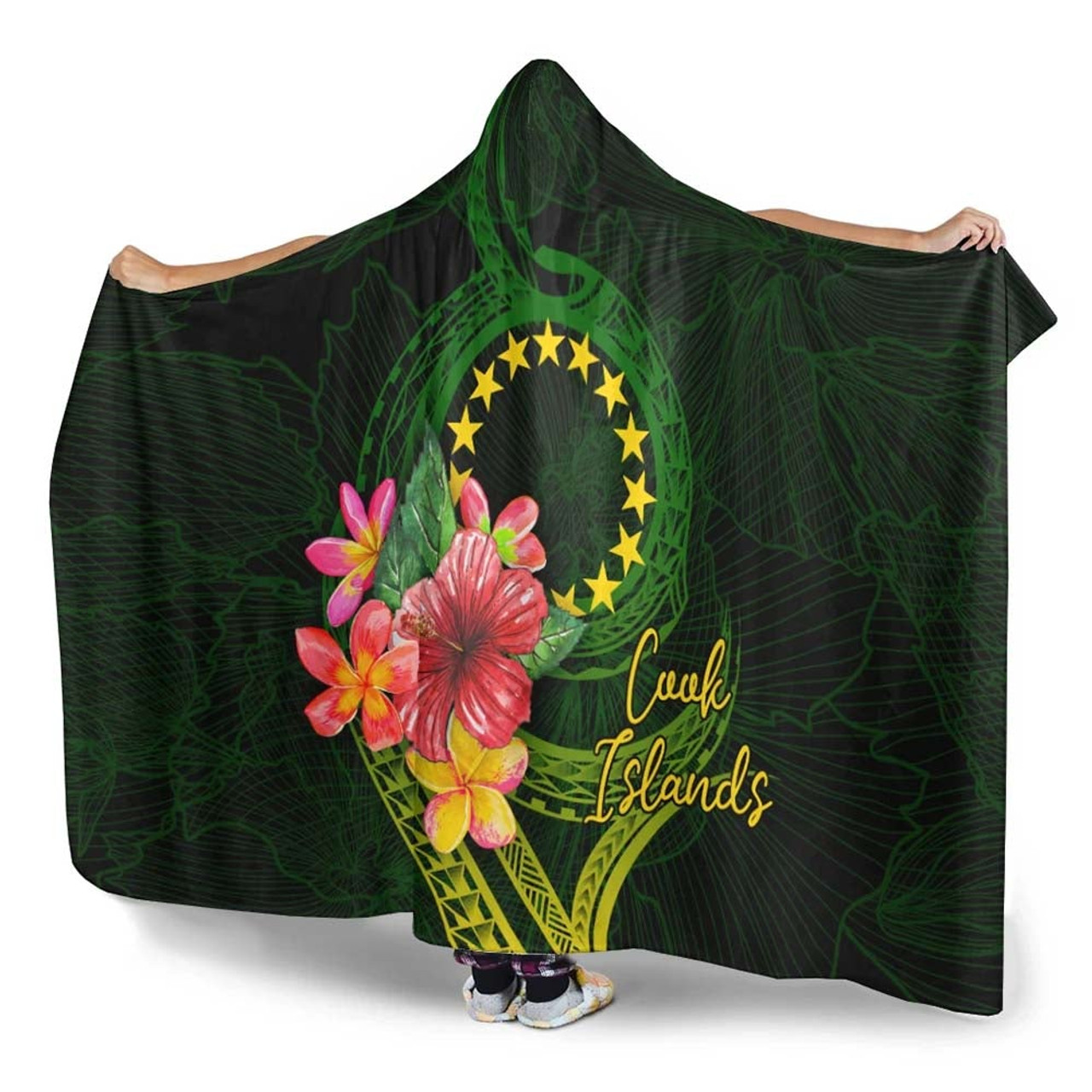 Cook Islands Polynesian Hooded Blanket - Floral With Seal Flag Color 3
