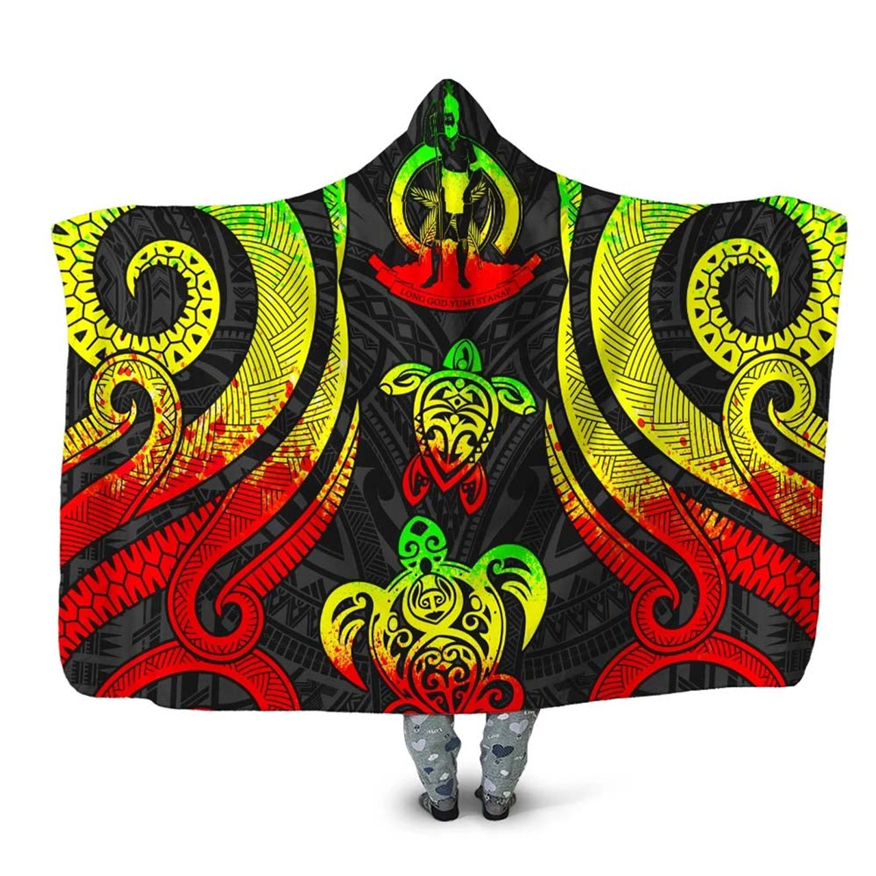 Vanuatu Hooded Blanket - Reggae Tentacle Turtle 1