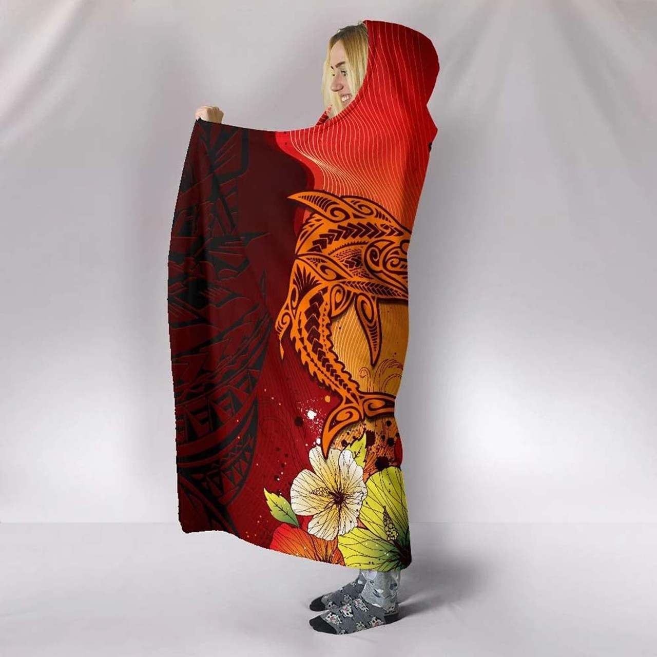 Fiji Hooded Blanket - Tribal Tuna FIsh 2