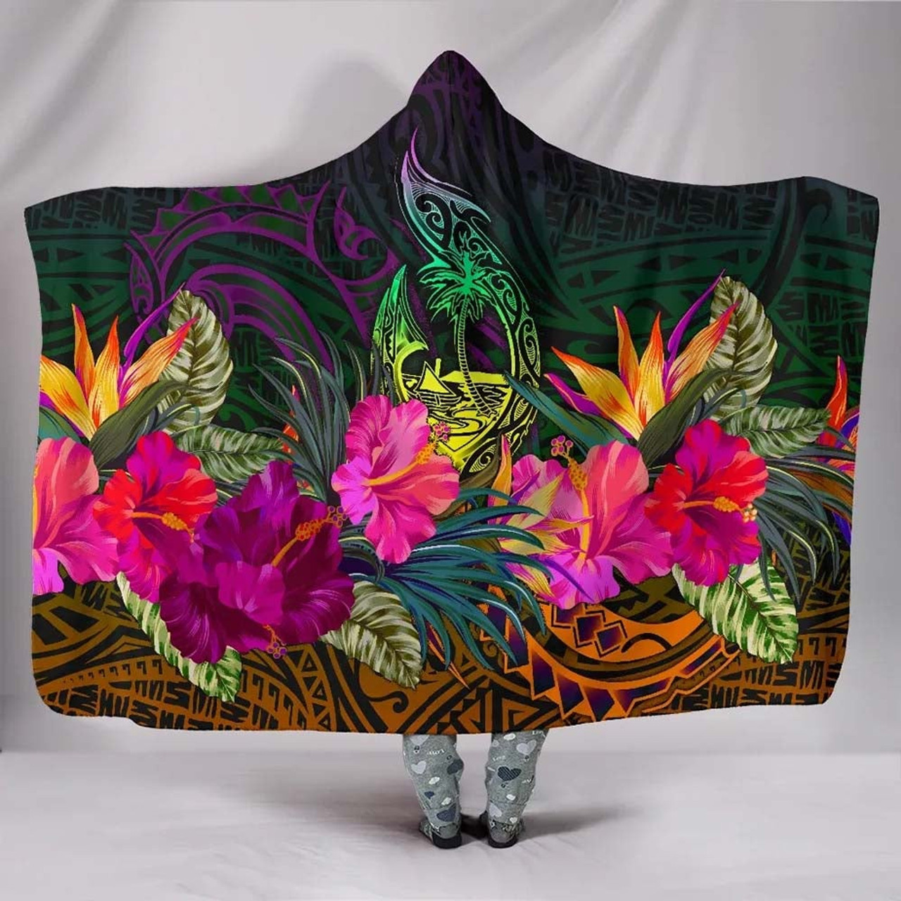 Guam Polynesian Hooded Blanket - Summer Hibiscus 1