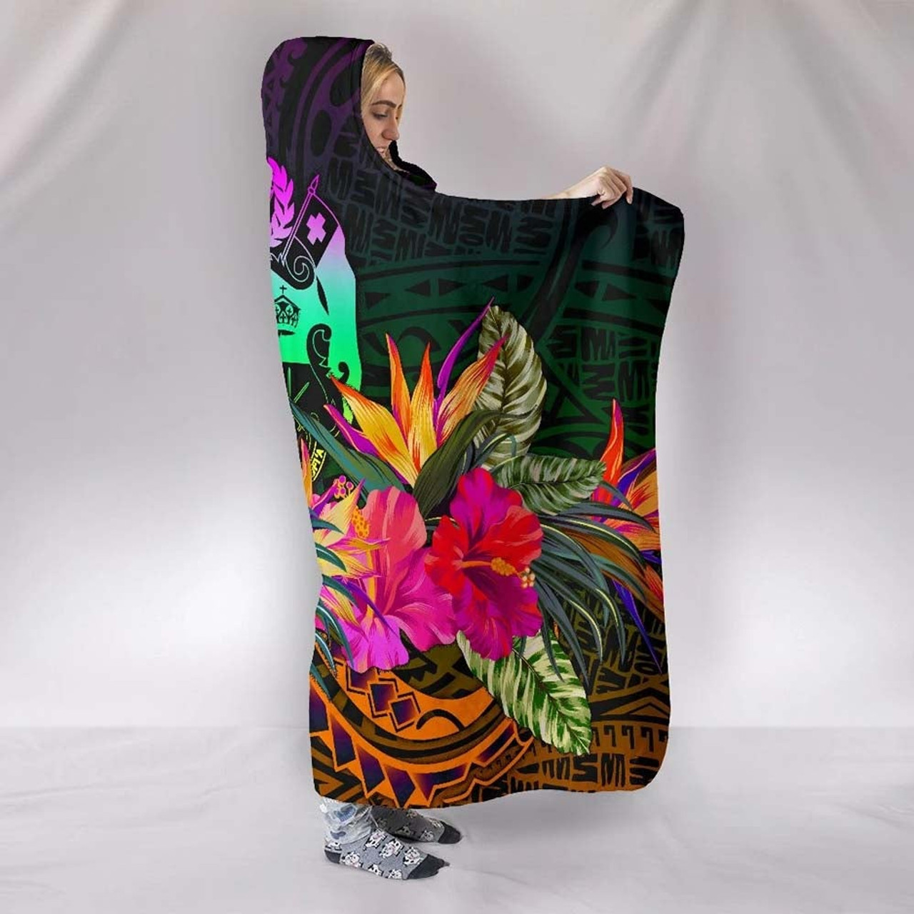 Tonga Polynesian Hooded Blanket - Summer Hibiscus 2