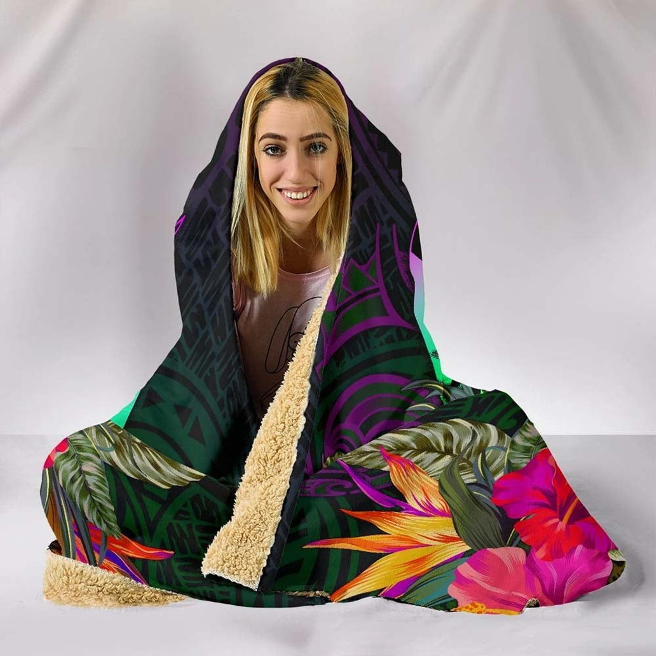 Tonga Polynesian Hooded Blanket - Summer Hibiscus 5