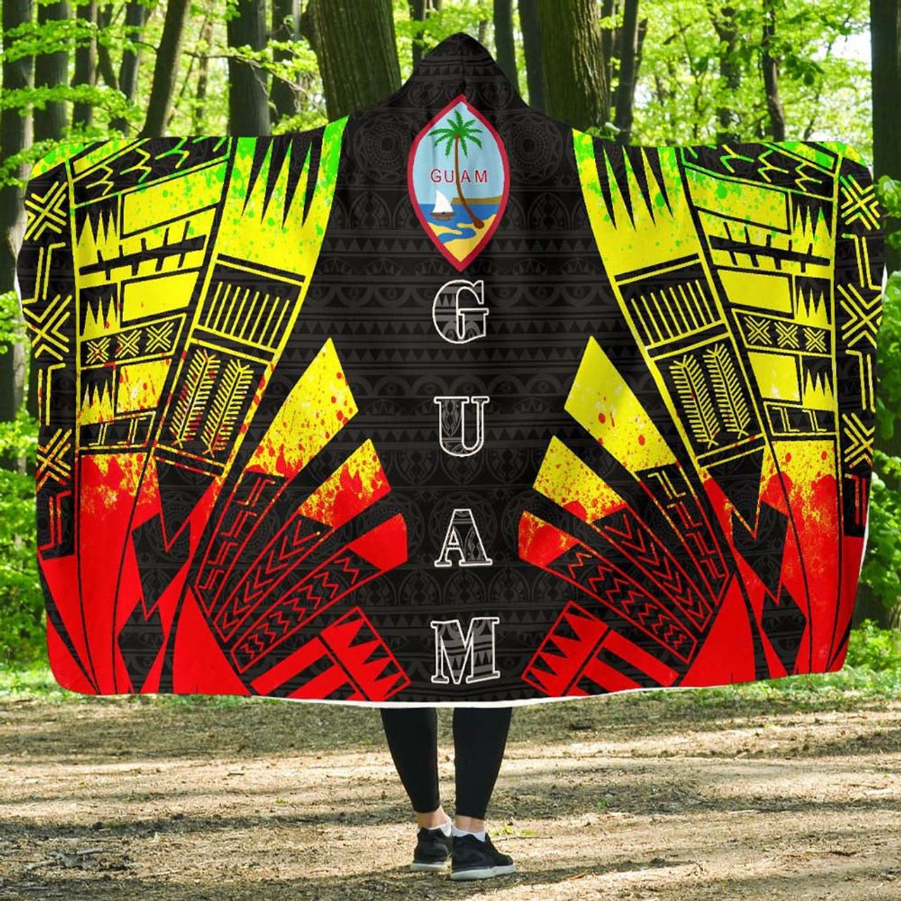Guam Hooded Blanket - Polynesian Tattoo Reggae 1