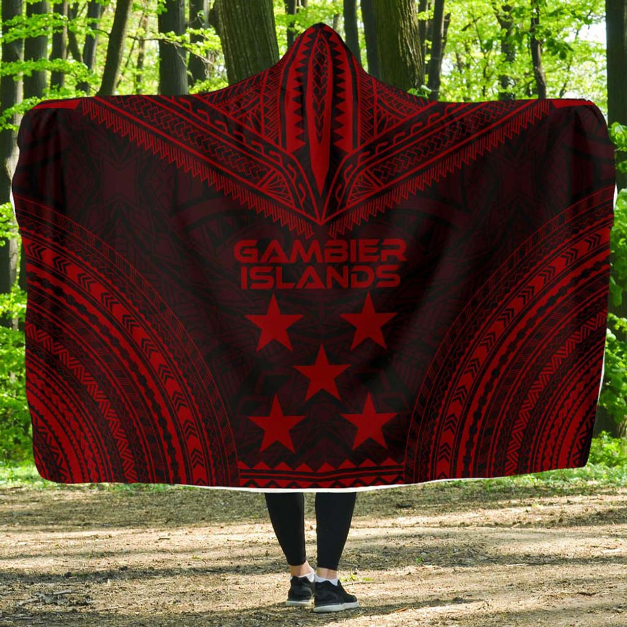 Gambier Islands Polynesian Chief Hooded Blanket - Red Version 1