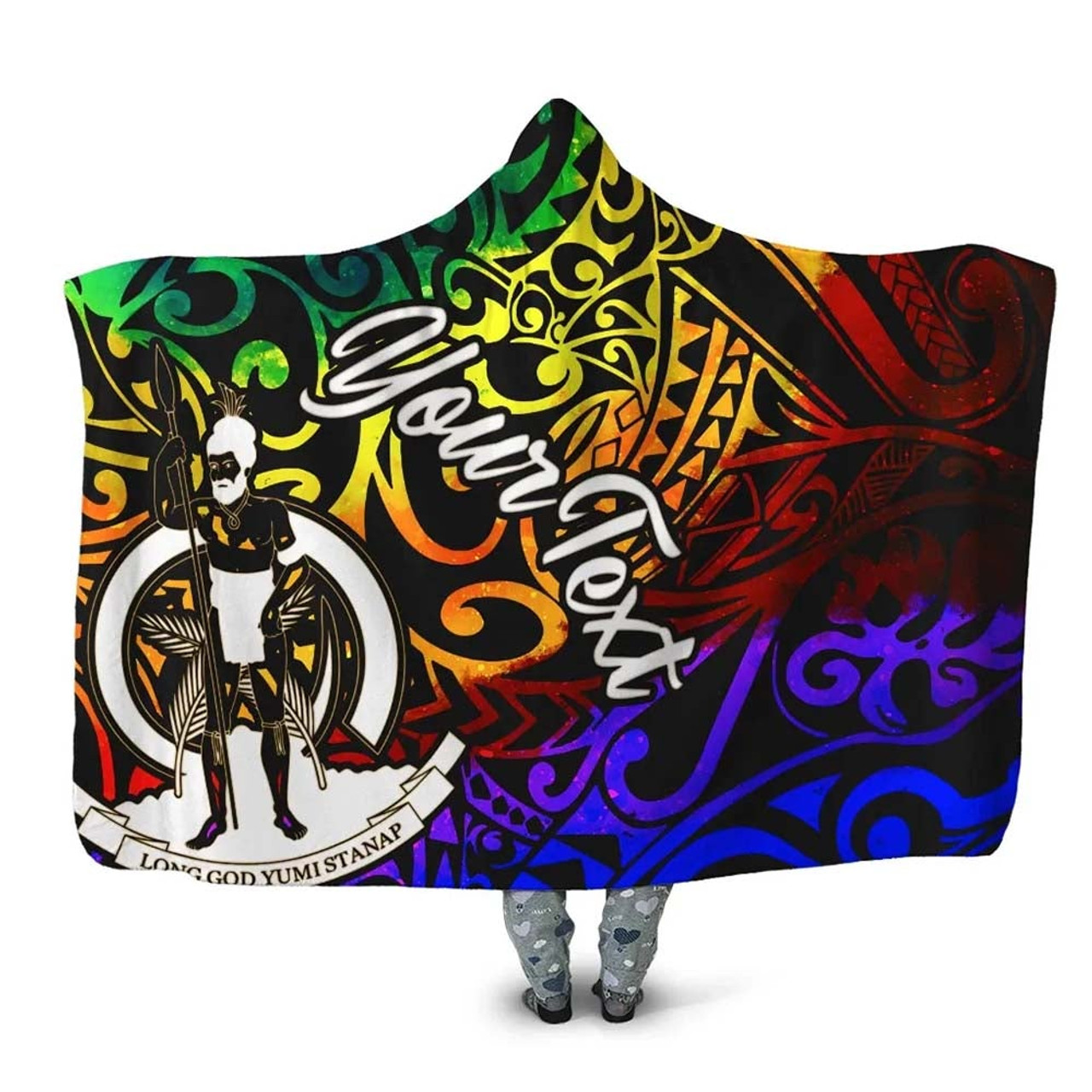 Vanuatu Custom Personalised Hooded Blanket - Rainbow Polynesian Pattern 1