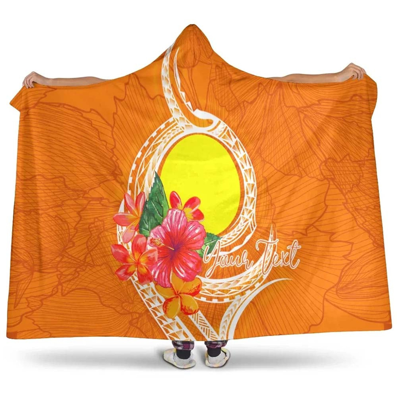 Palau Polynesian Custom Personalised Hooded Blanket - Orange Floral With Seal 1