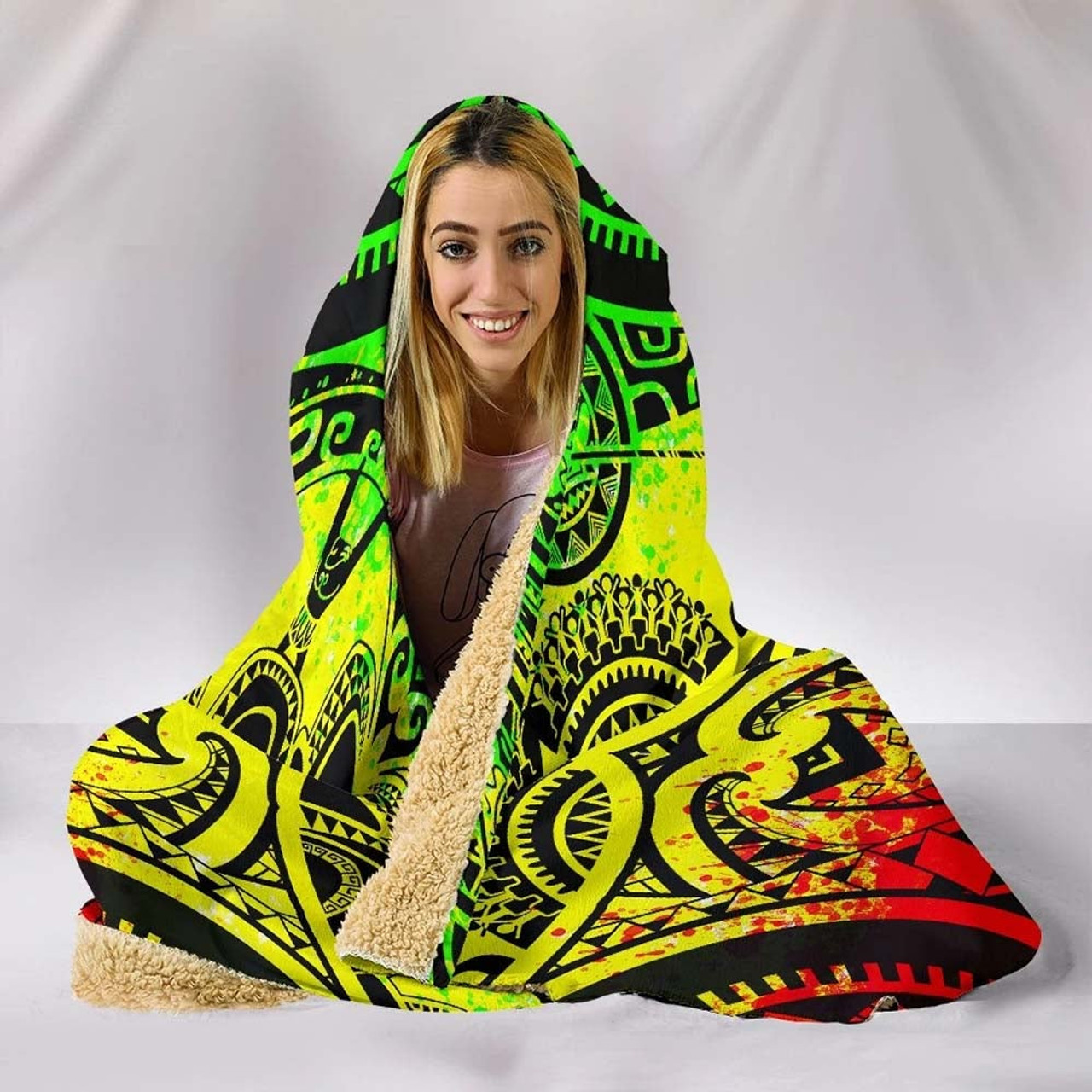 Polynesian Hooded Blankets - Guam Flag Seal with Maui Moana Tattoo Reggae 5