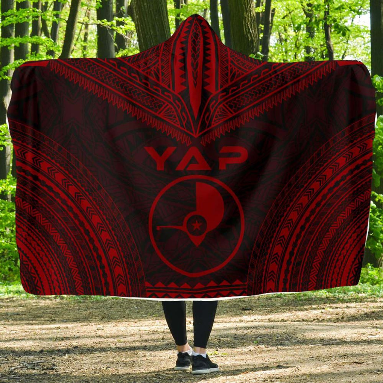 Yap Polynesian Chief Hooded Blanket - Red Version 1