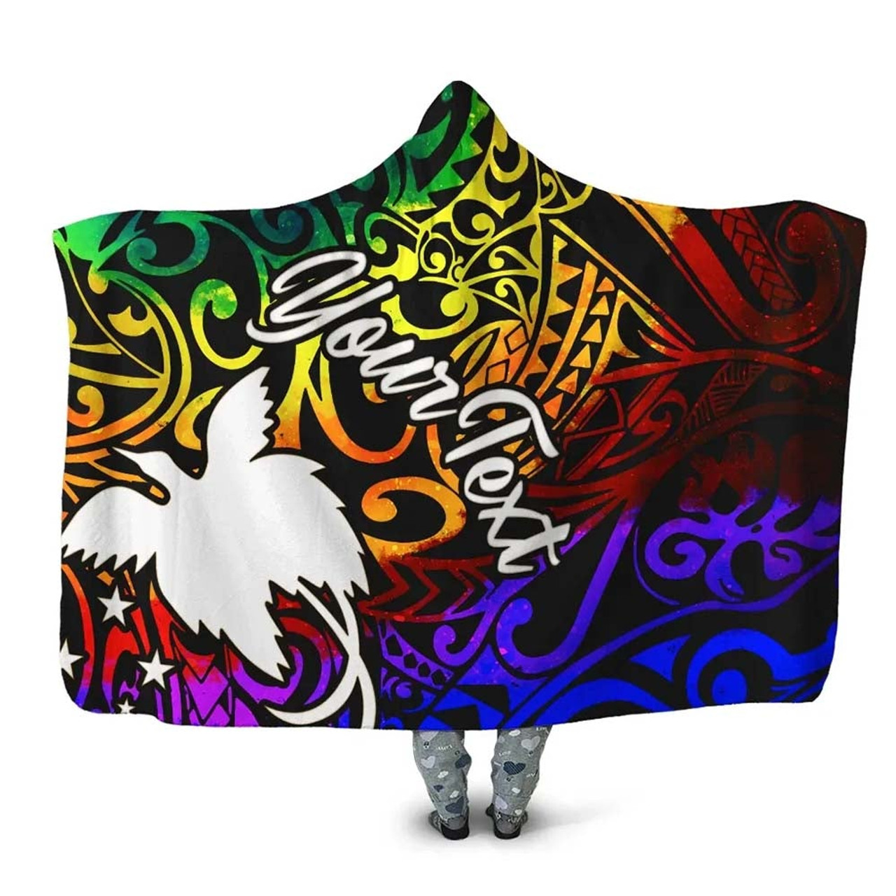 Papua New Guinea Custom Personalised Hooded Blanket - Rainbow Polynesian Pattern 1