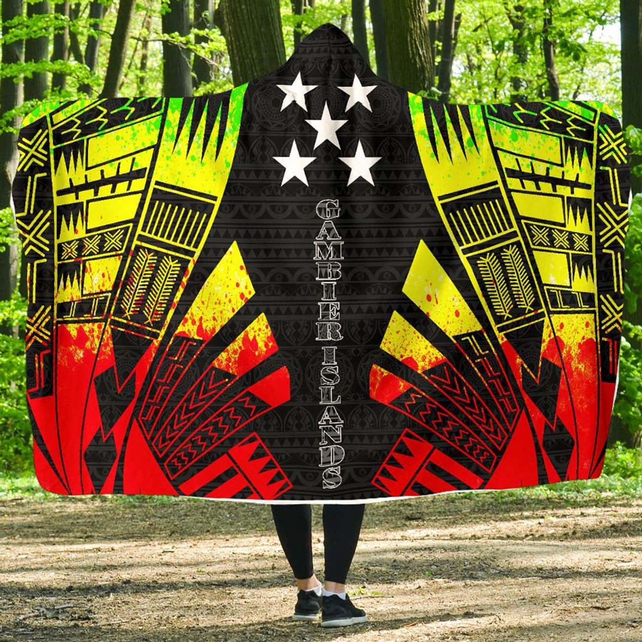 Gambier Islands Hooded Blanket - Polynesian Tattoo Reggae 1