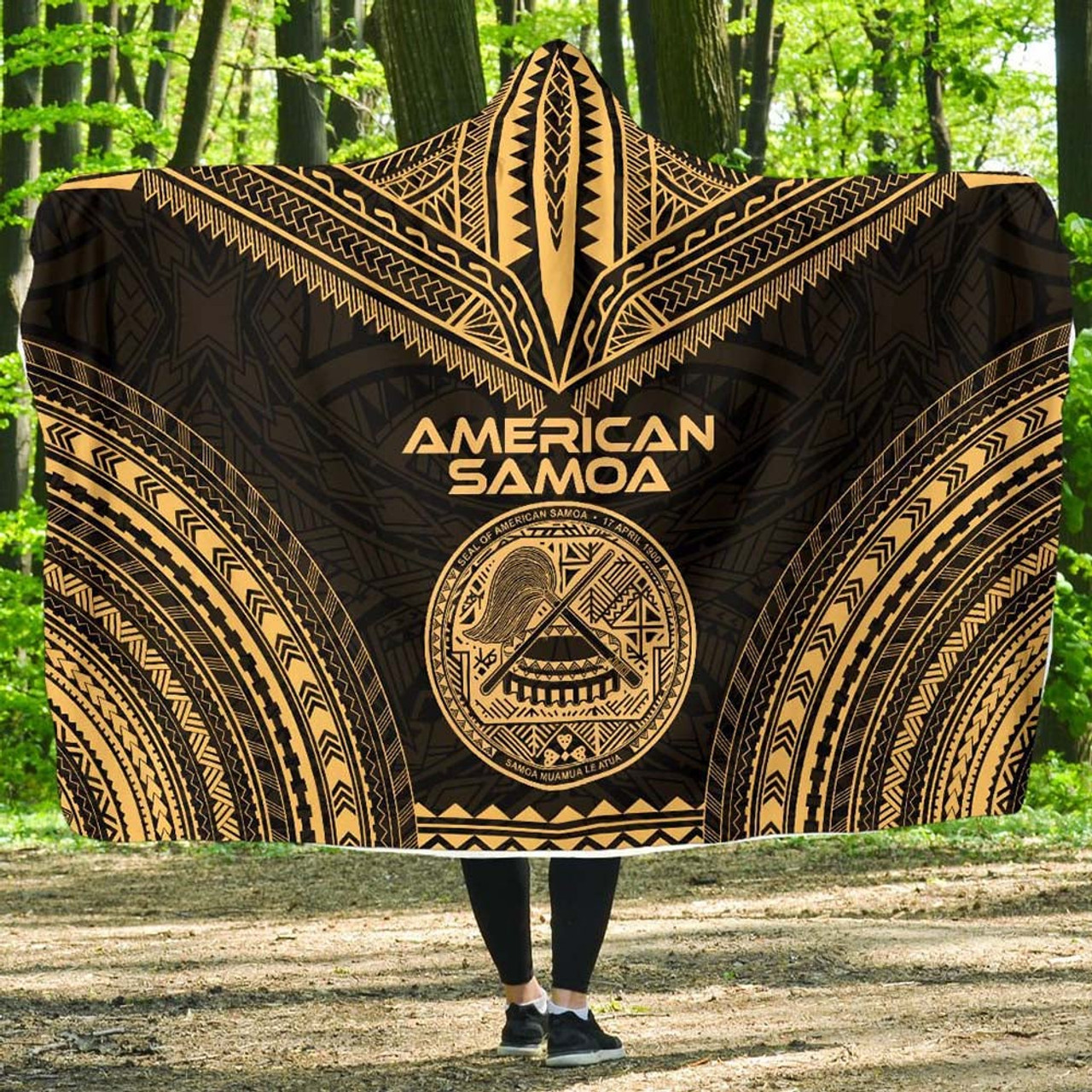 American Samoa Polynesian Chief Hooded Blanket - Gold Version 1