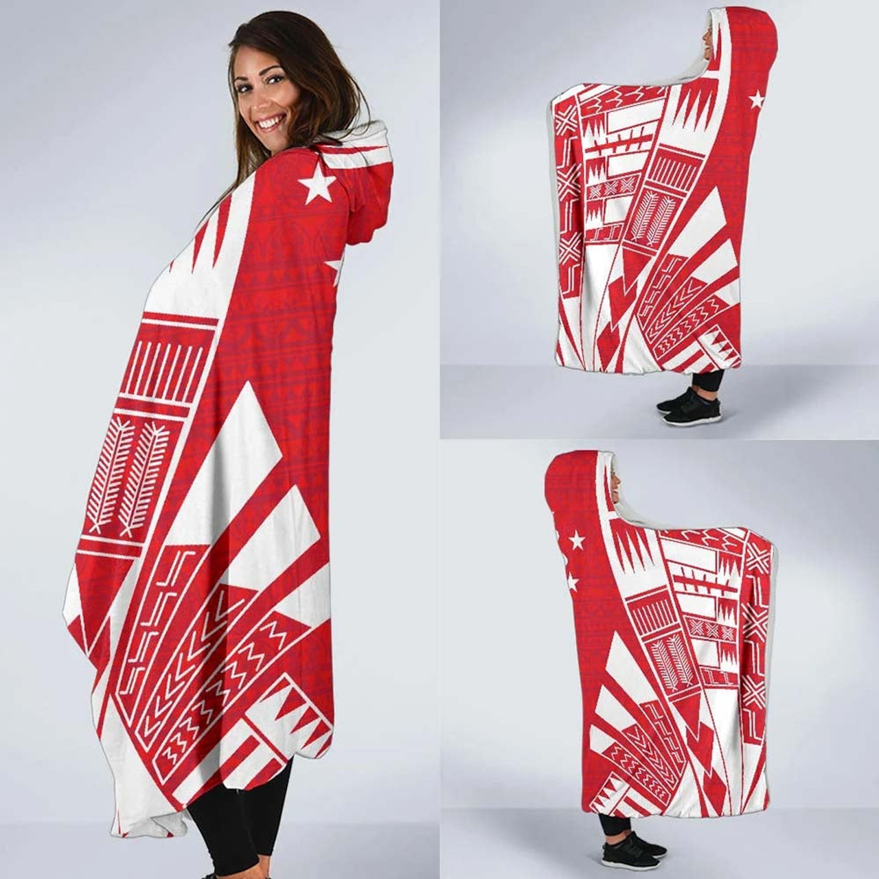 Austral Islands Hooded Blanket - Polynesian Tattoo Flag 2