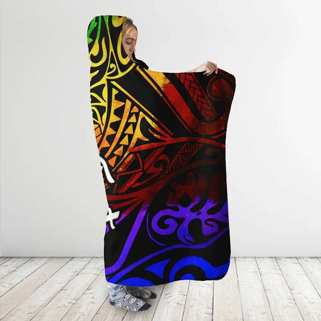 Federated States of Micronesia Custom Personalised Hooded Blanket - Rainbow Polynesian Pattern 4