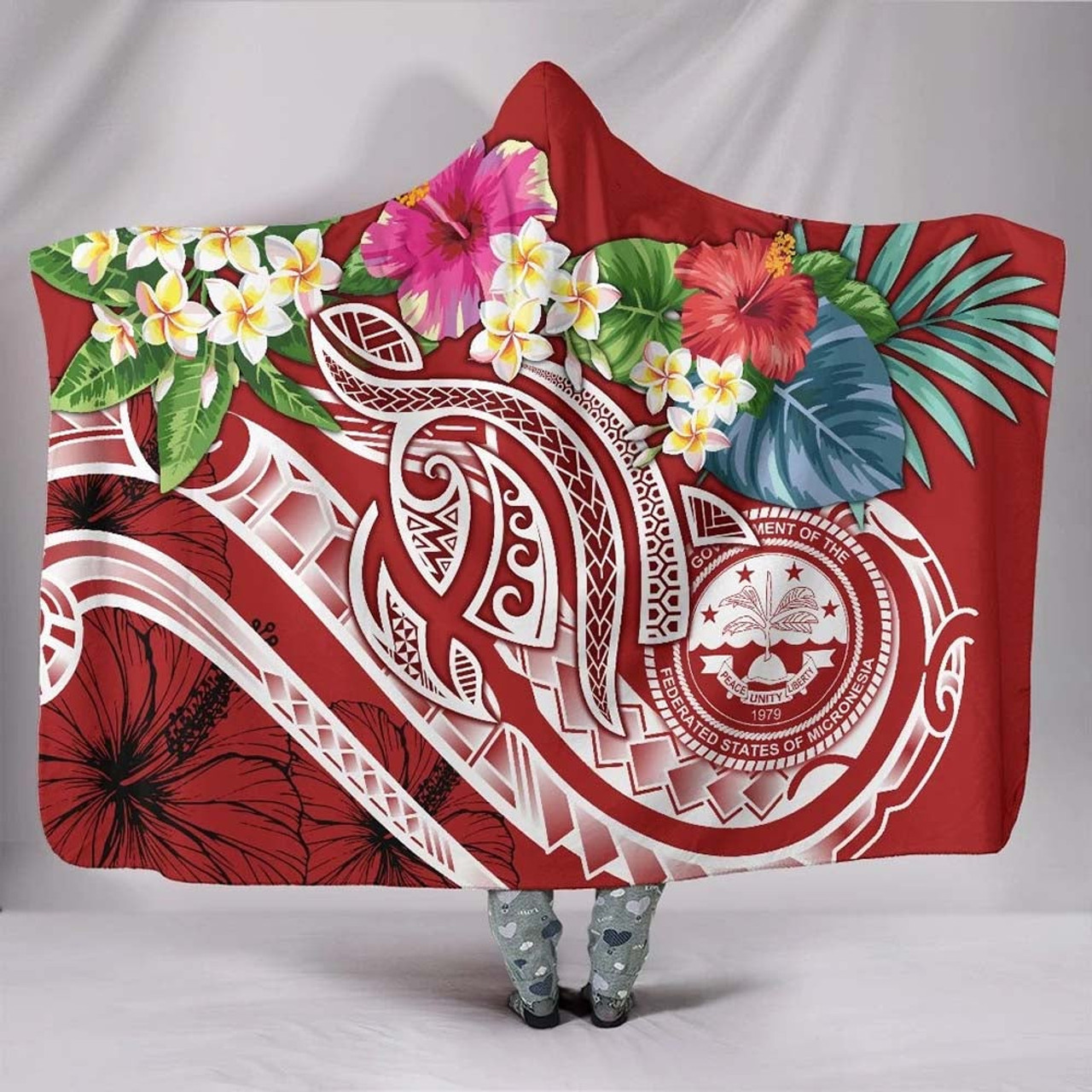 Federated States Of Micronesia Polynesian Hooded Blanket - Summer Plumeria (Red) 1