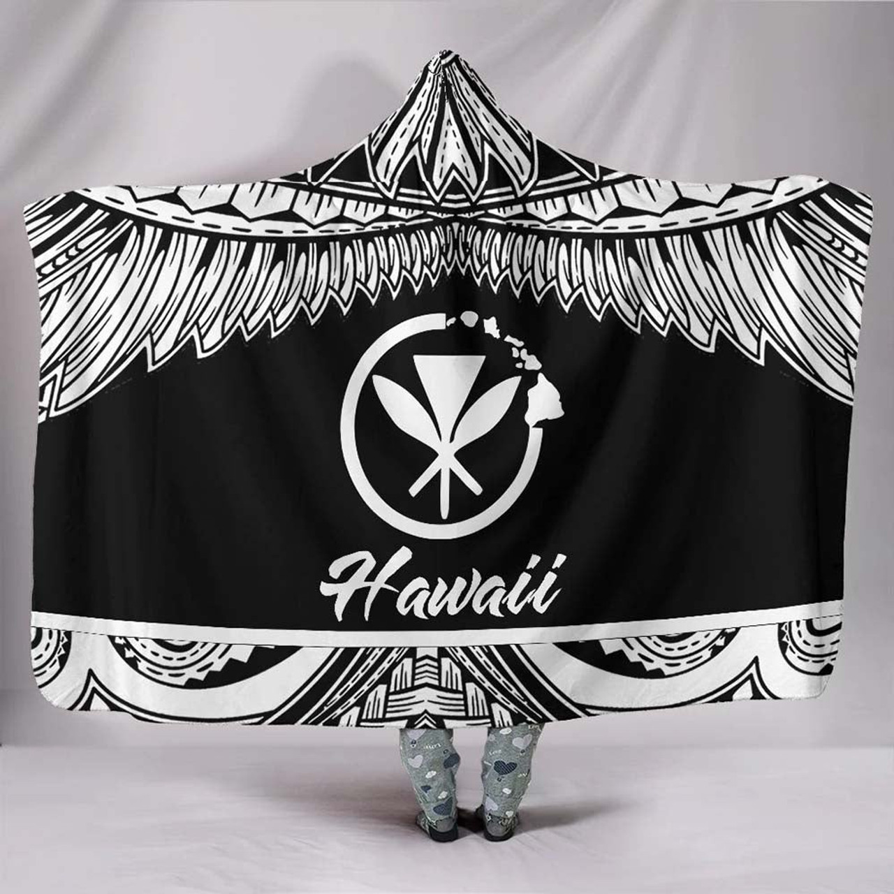 Hawaii Polynesian Hooded Blanket - Hawaii Pride White Version 2