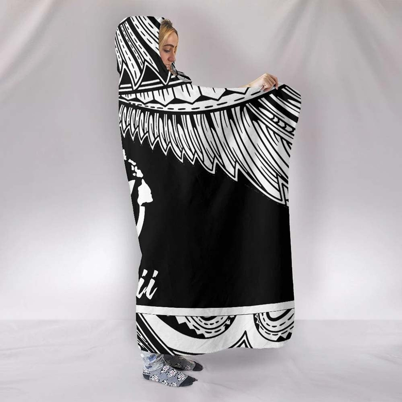 Hawaii Polynesian Hooded Blanket - Hawaii Pride White Version 3