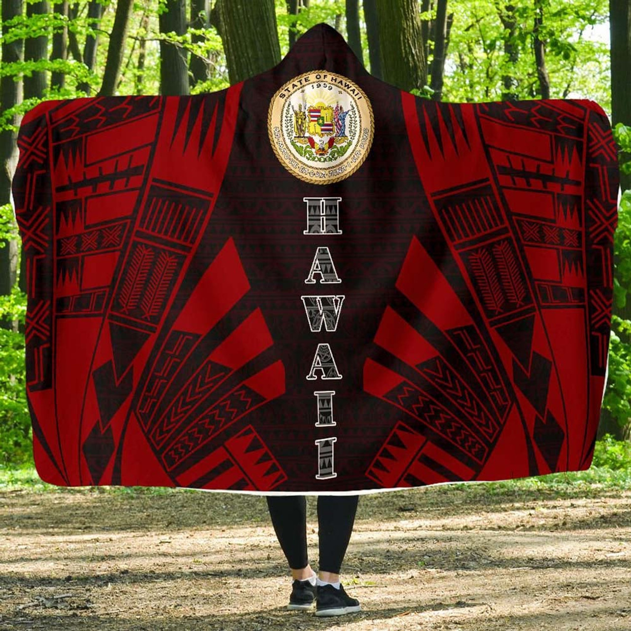 Hawaii Hooded Blanket - Polynesian Tattoo Red 1