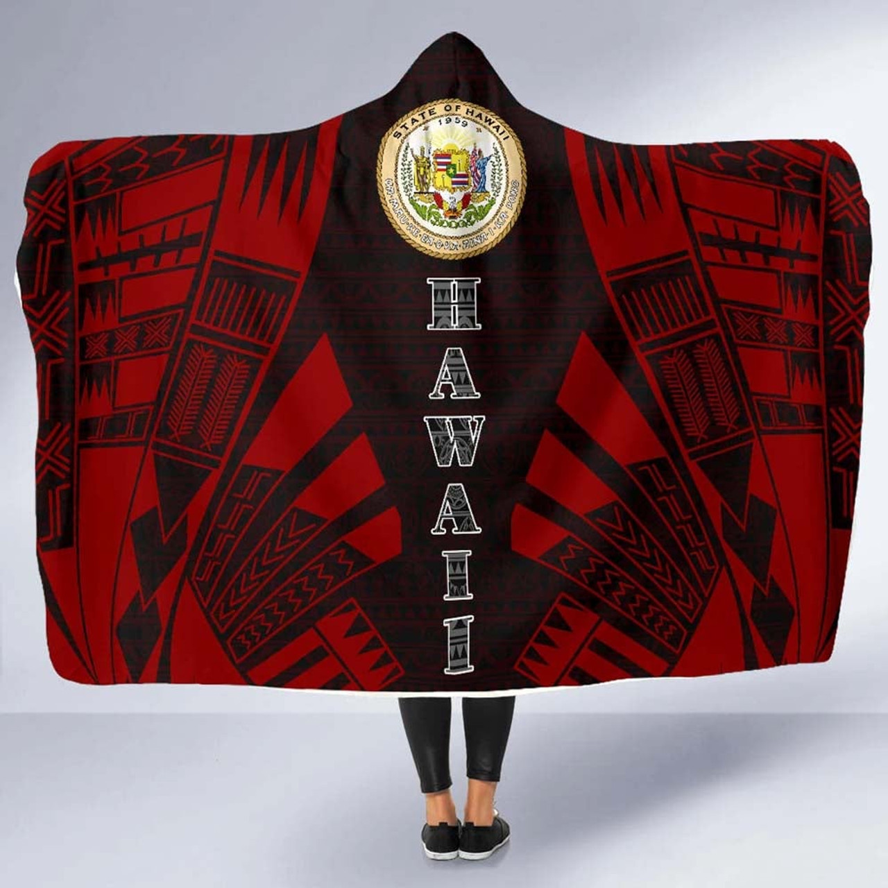 Hawaii Hooded Blanket - Polynesian Tattoo Red 5