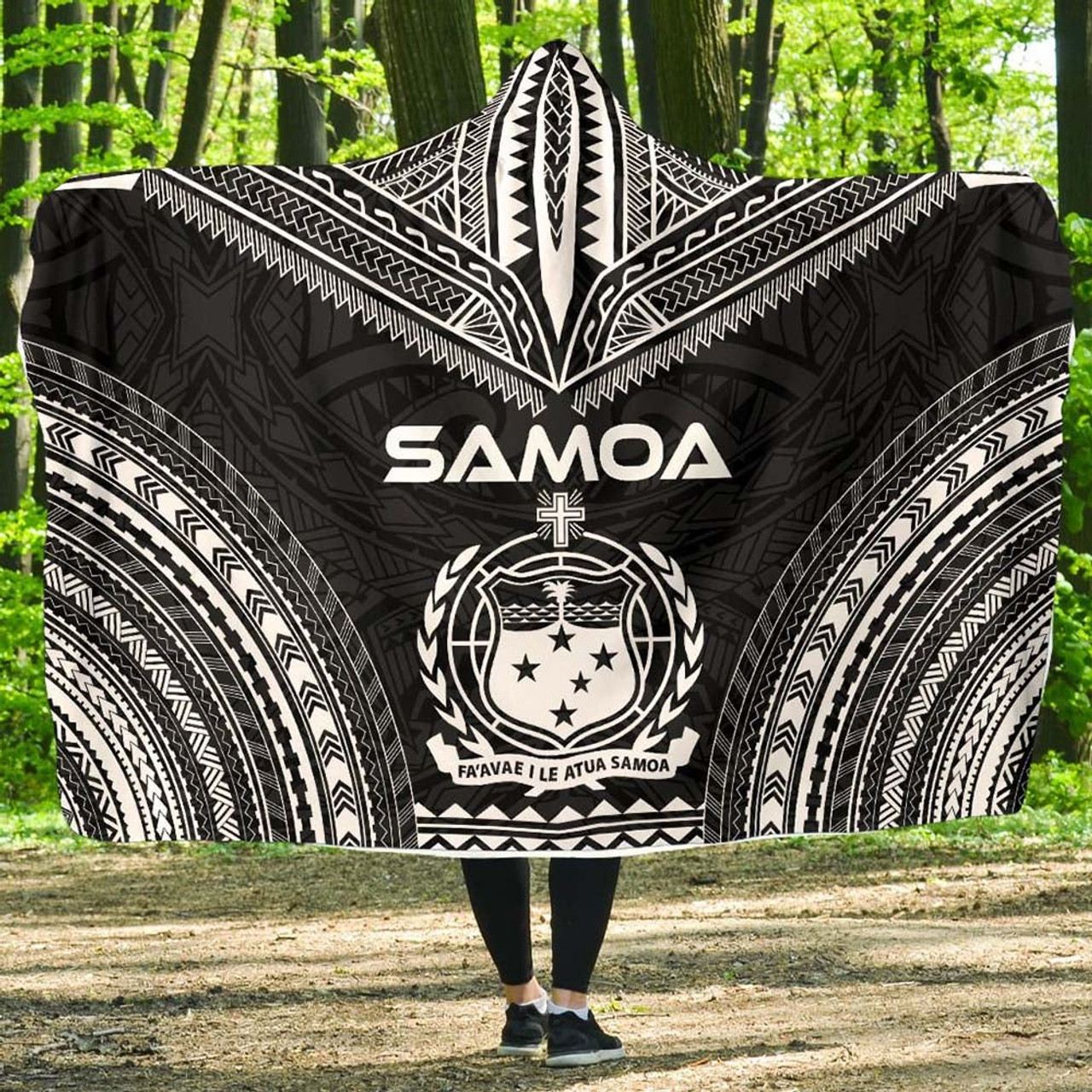 Samoa Polynesian Chief Hooded Blanket - Black Version 1