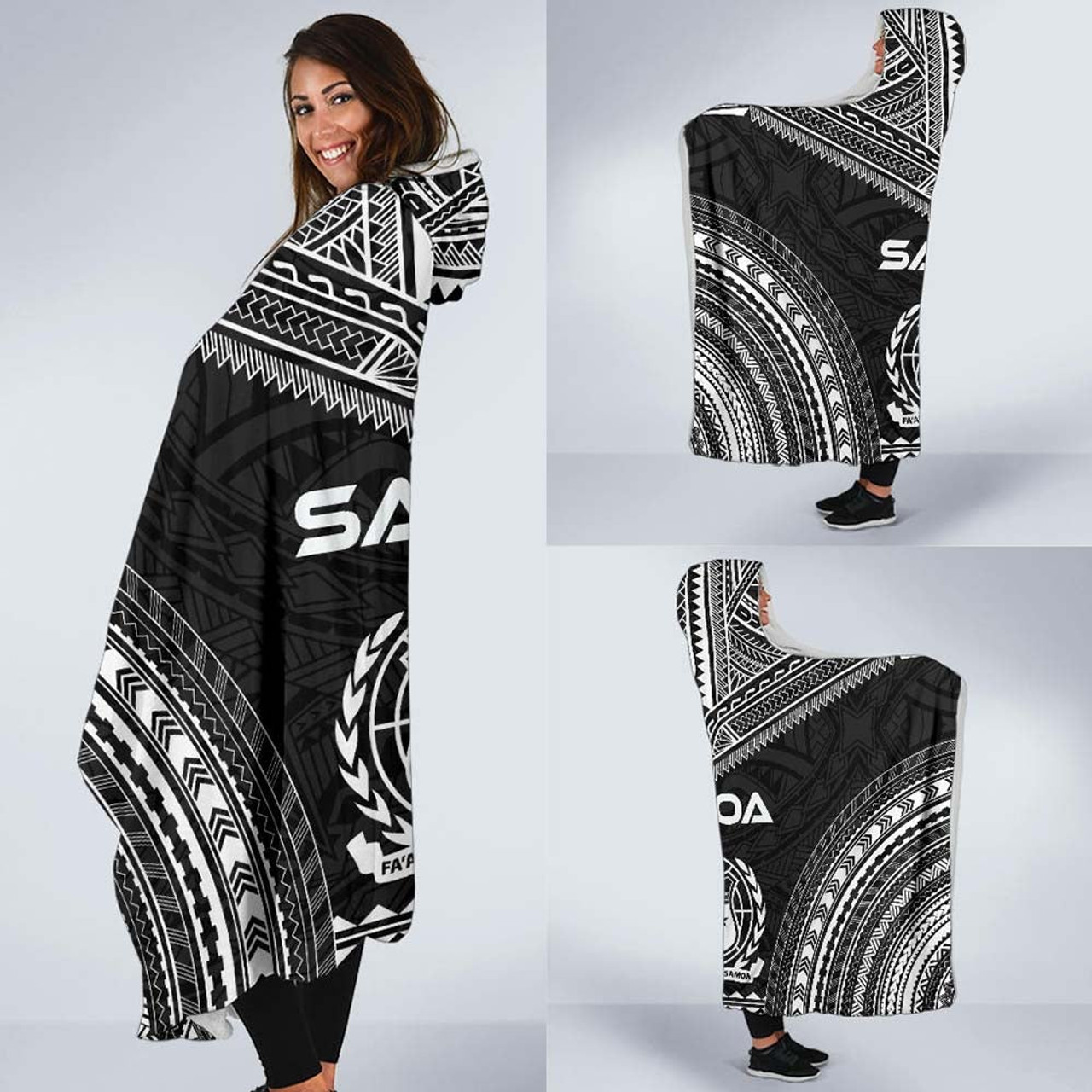 Samoa Polynesian Chief Hooded Blanket - Black Version 2