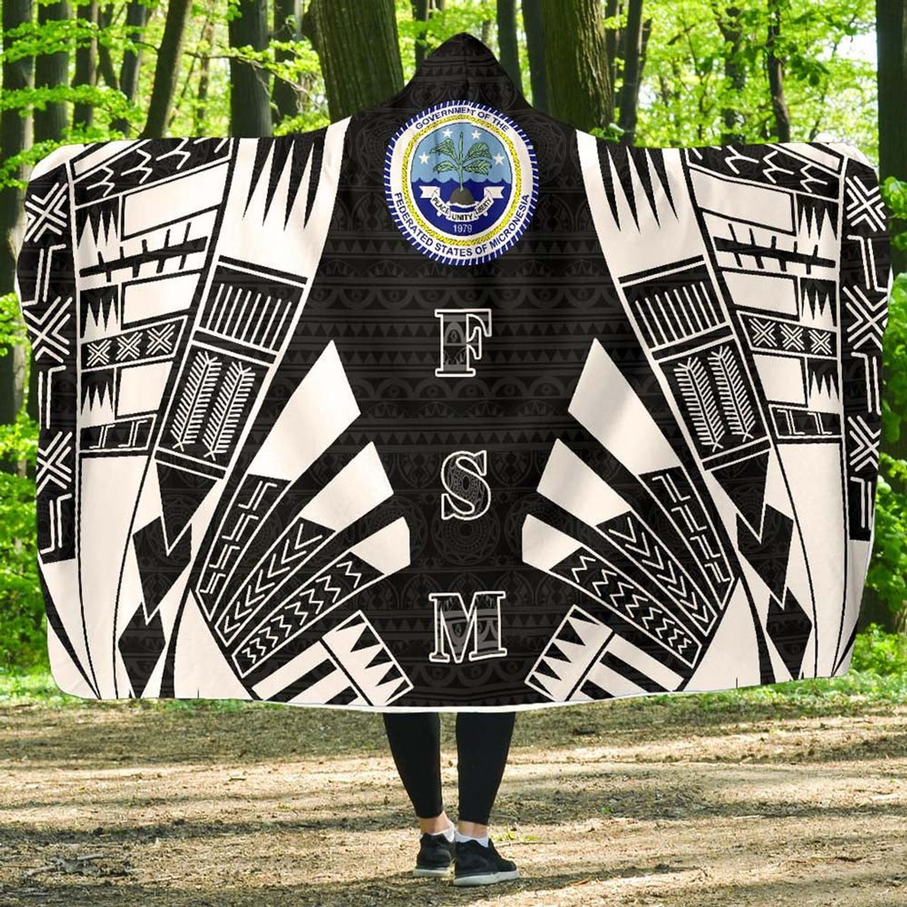 Federated States of Micronesia Hooded Blanket - Polynesian Tattoo Black 1