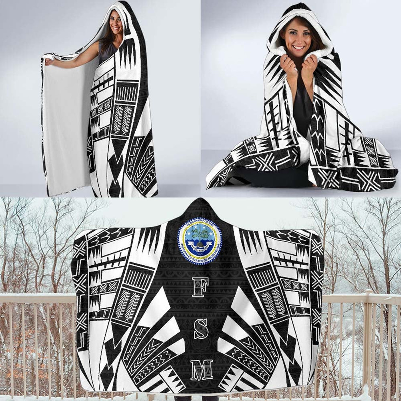 Federated States of Micronesia Hooded Blanket - Polynesian Tattoo Black 4