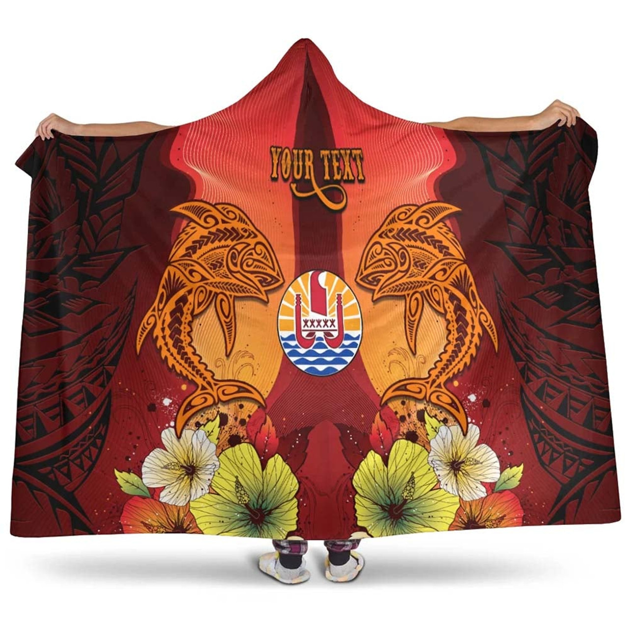 Tahiti Custom Personalised Hooded Blankets - Tribal Tuna Fish 1