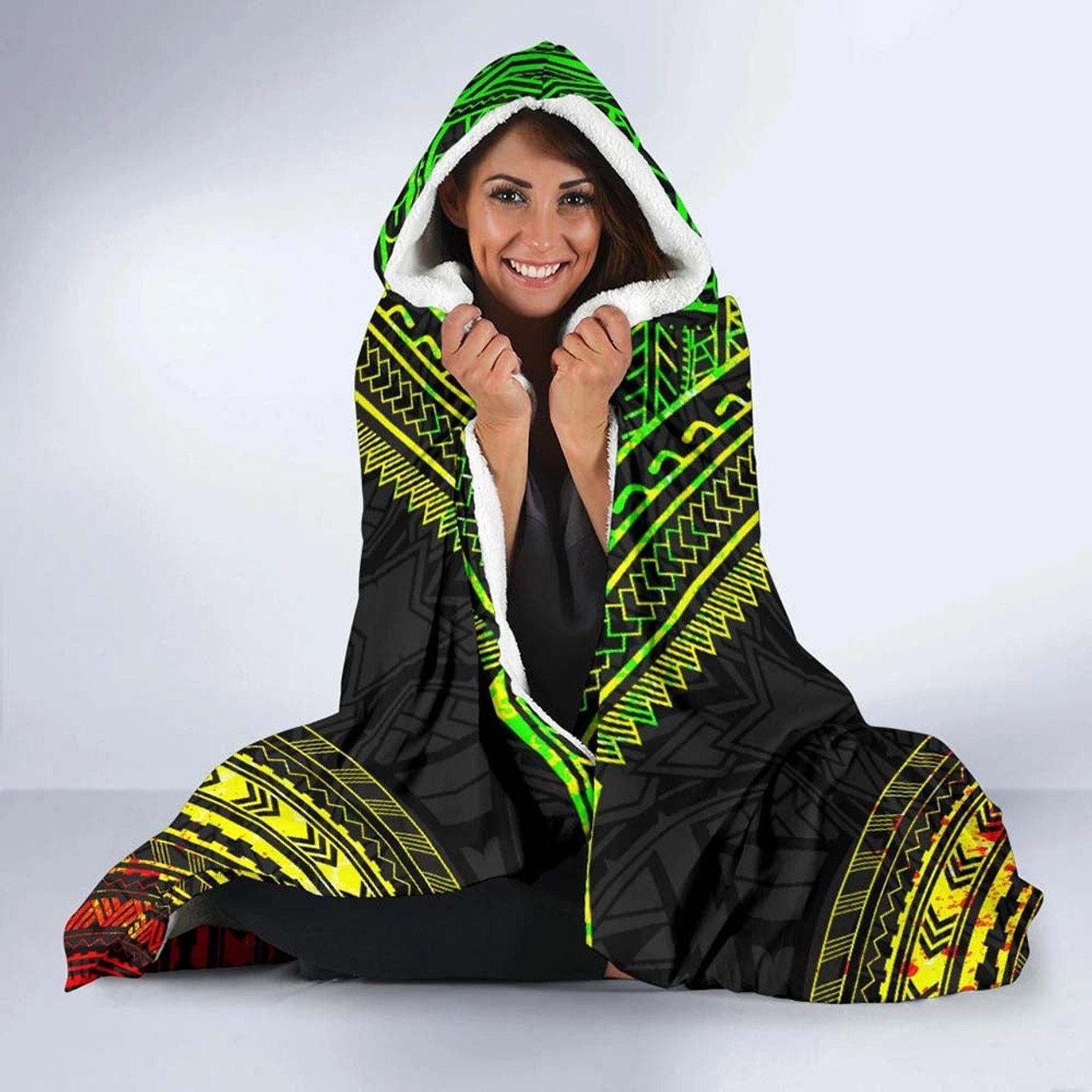 Wallis And Futuna Polynesian Chief Hooded Blanket - Reggae Version 3