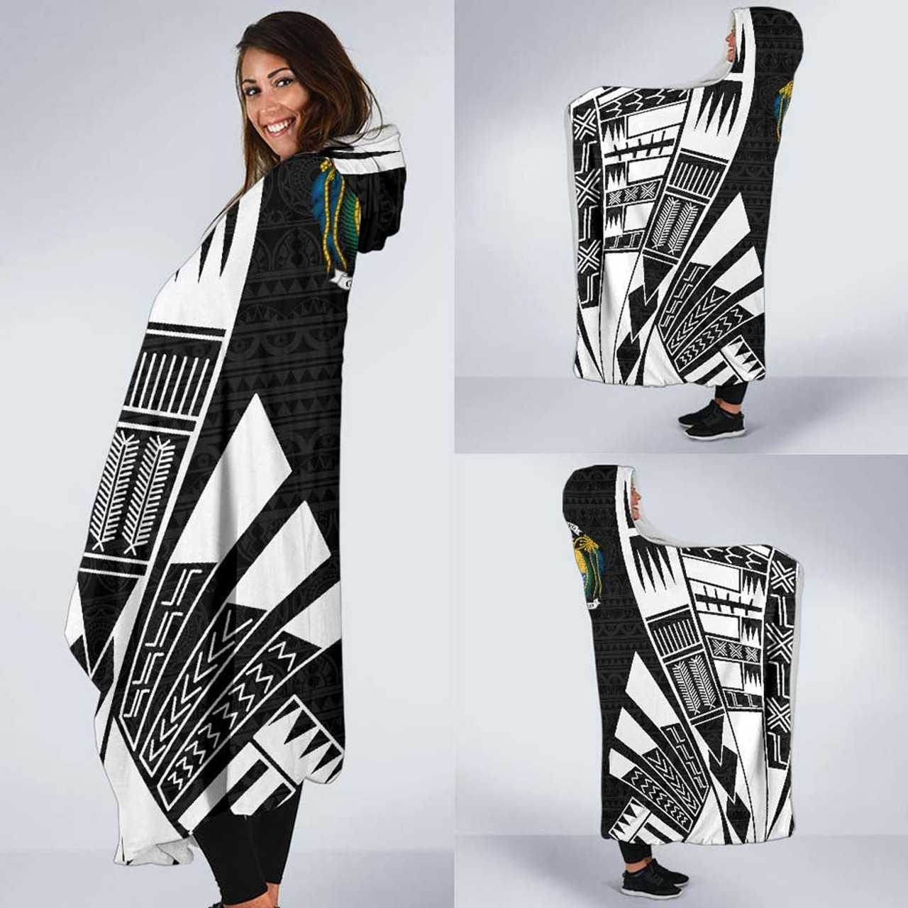 Nauru Hooded Blanket - Polynesian Tattoo Black 2