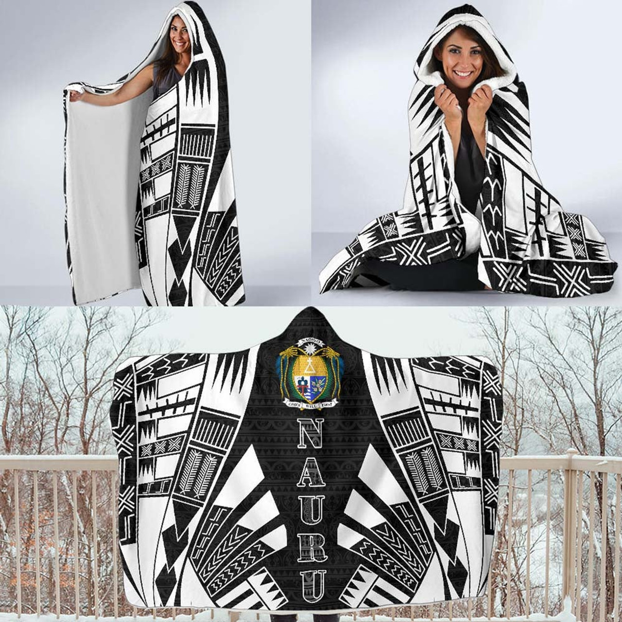 Nauru Hooded Blanket - Polynesian Tattoo Black 4