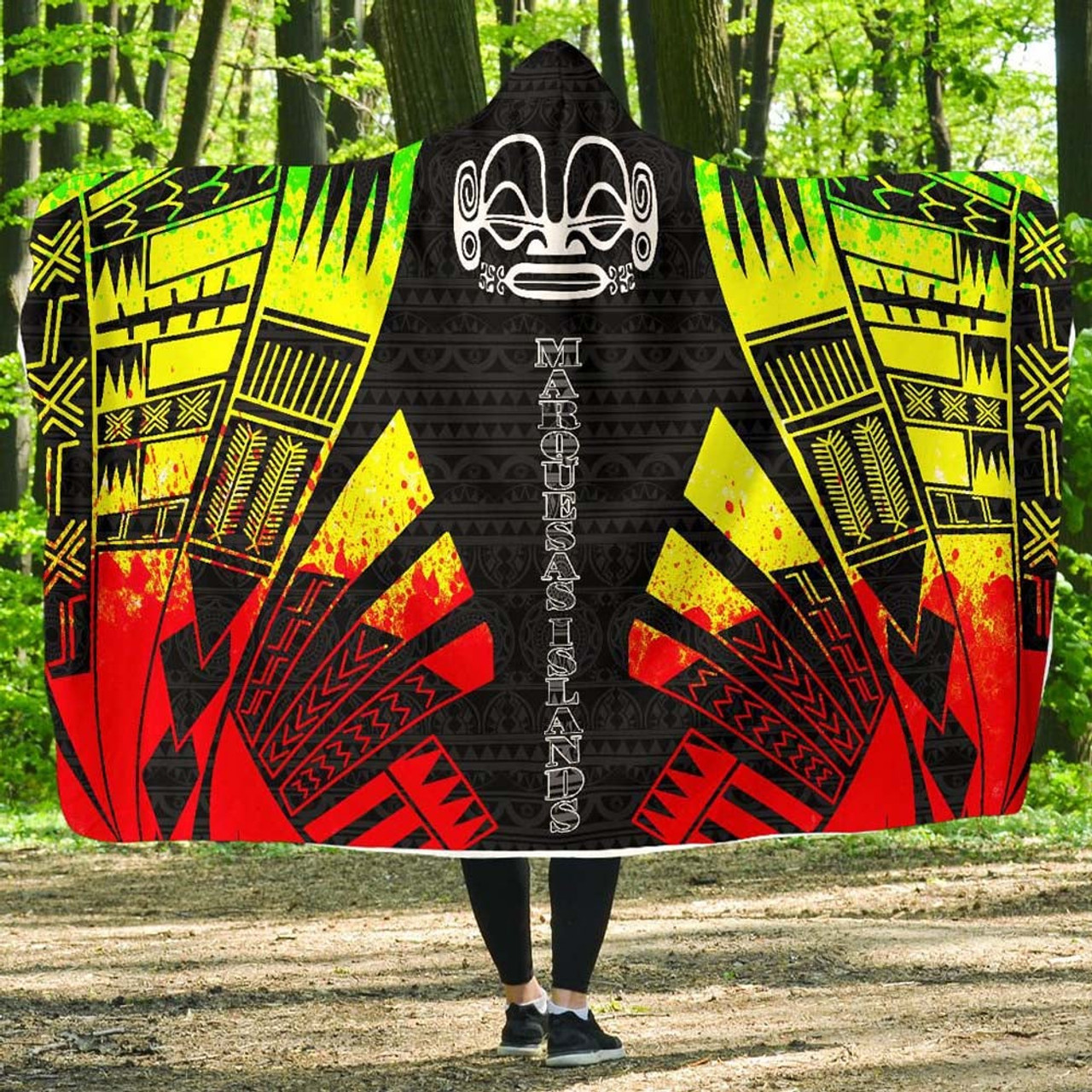 Marquesas Islands Hooded Blanket - Polynesian Tattoo Reggae 1