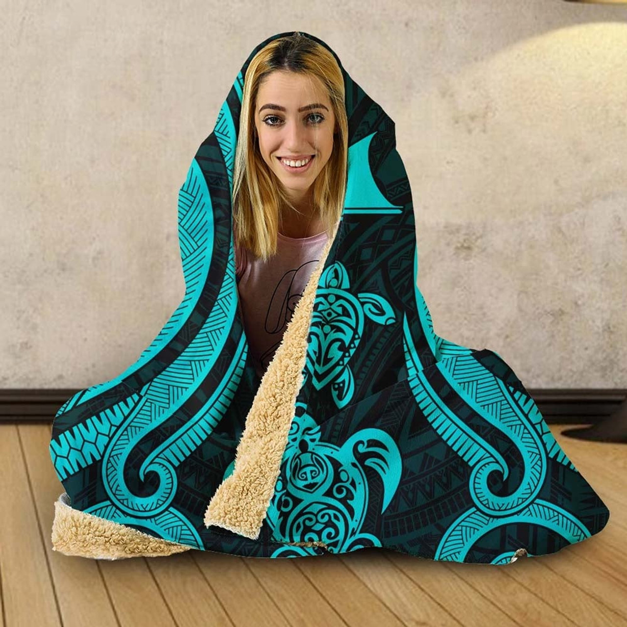 Tokelau Hooded Blanket - Turquoise Tentacle Turtle 4