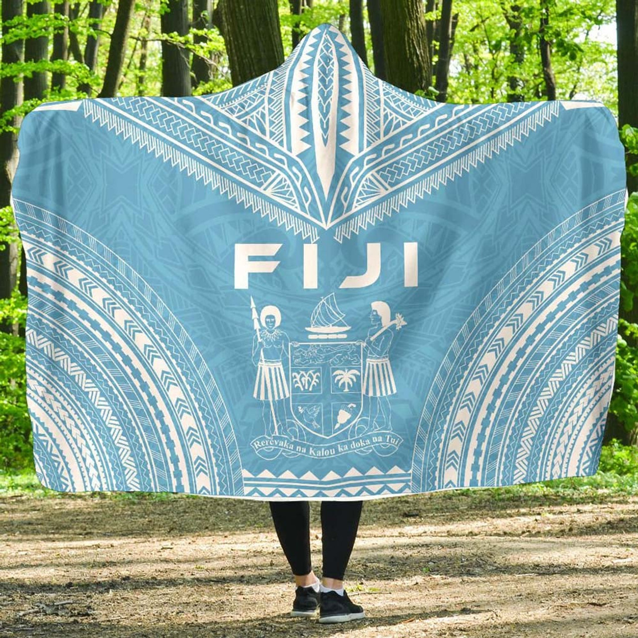 Fiji Flag Polynesian Chief Hooded Blanket 1