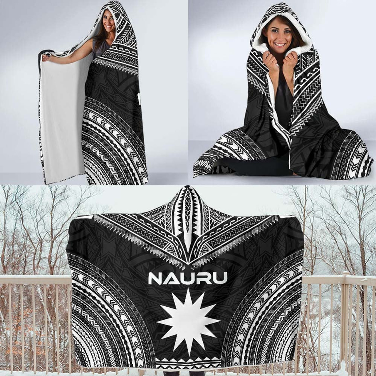 Nauru Polynesian Chief Hooded Blanket - Black Version 4