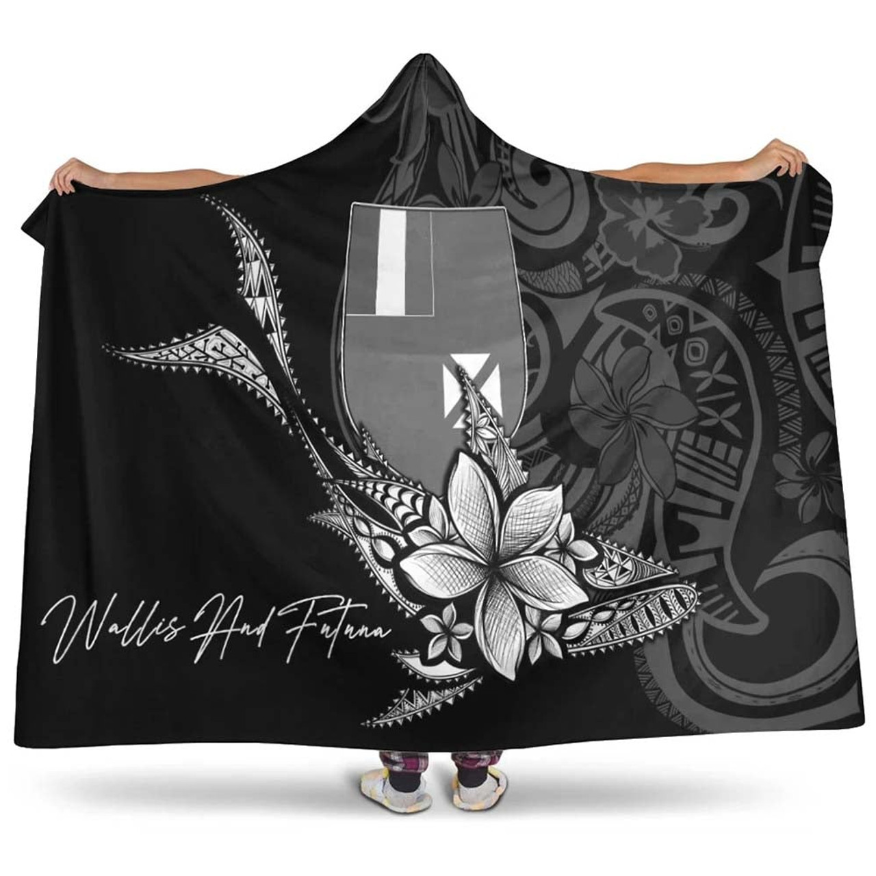 Wallis and Futuna Hooded Blanket - Fish With Plumeria Flowers Style 1