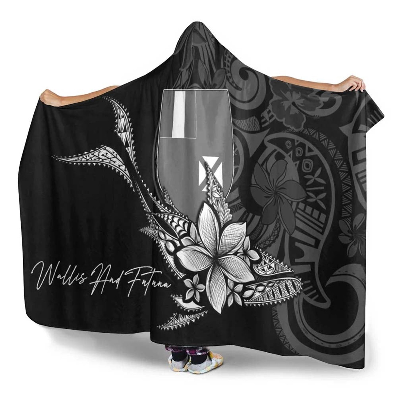 Wallis and Futuna Hooded Blanket - Fish With Plumeria Flowers Style 3