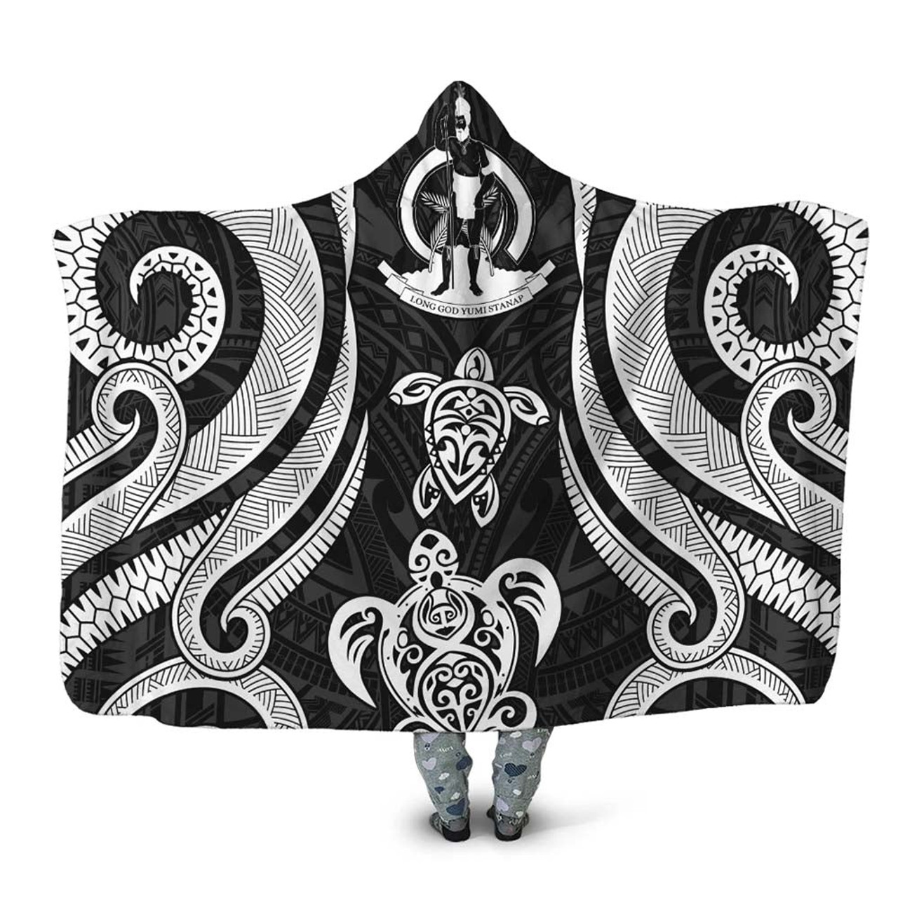 Vanuatu Hooded Blanket - White Tentacle Turtle 1