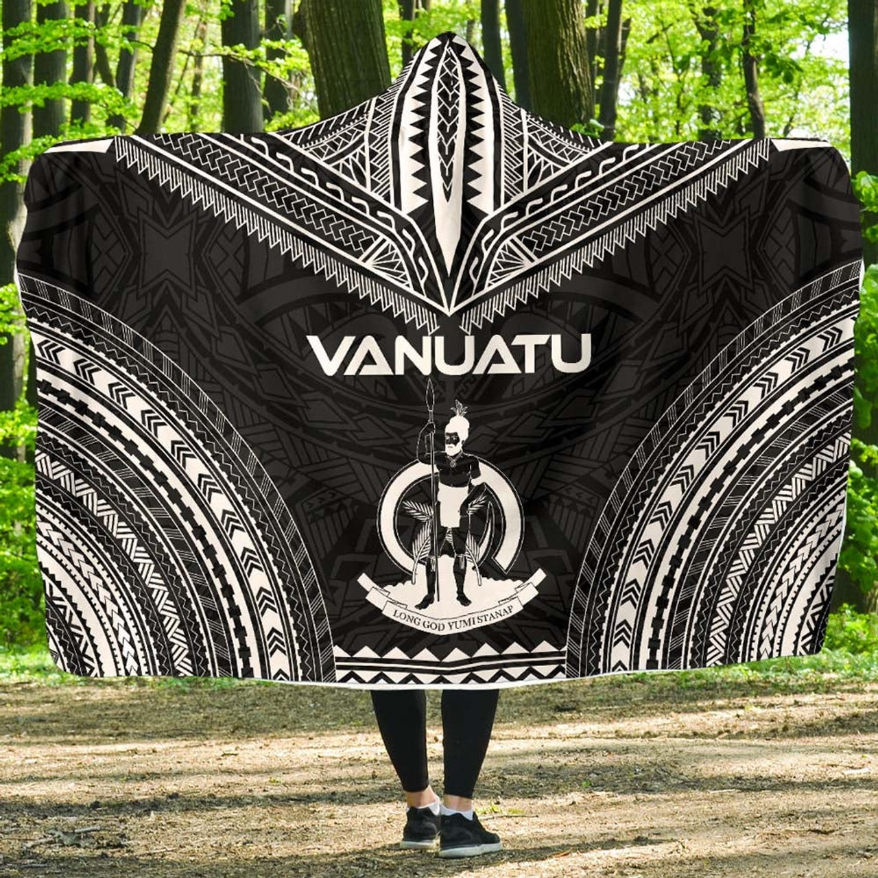 Vanuatu Polynesian Chief Hooded Blanket - Black Version 1