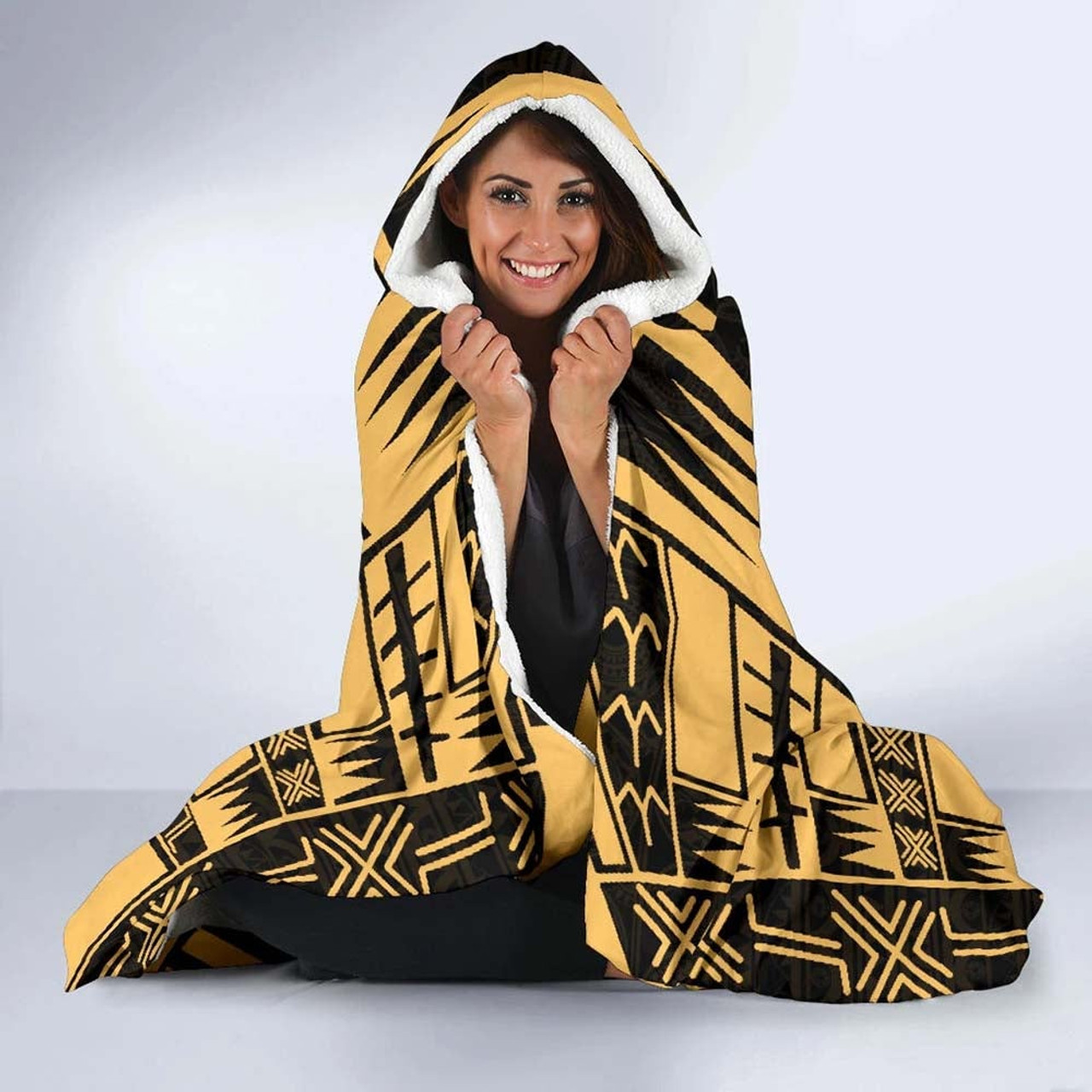 Samoa Hooded Blanket - Polynesian Tattoo Gold 3