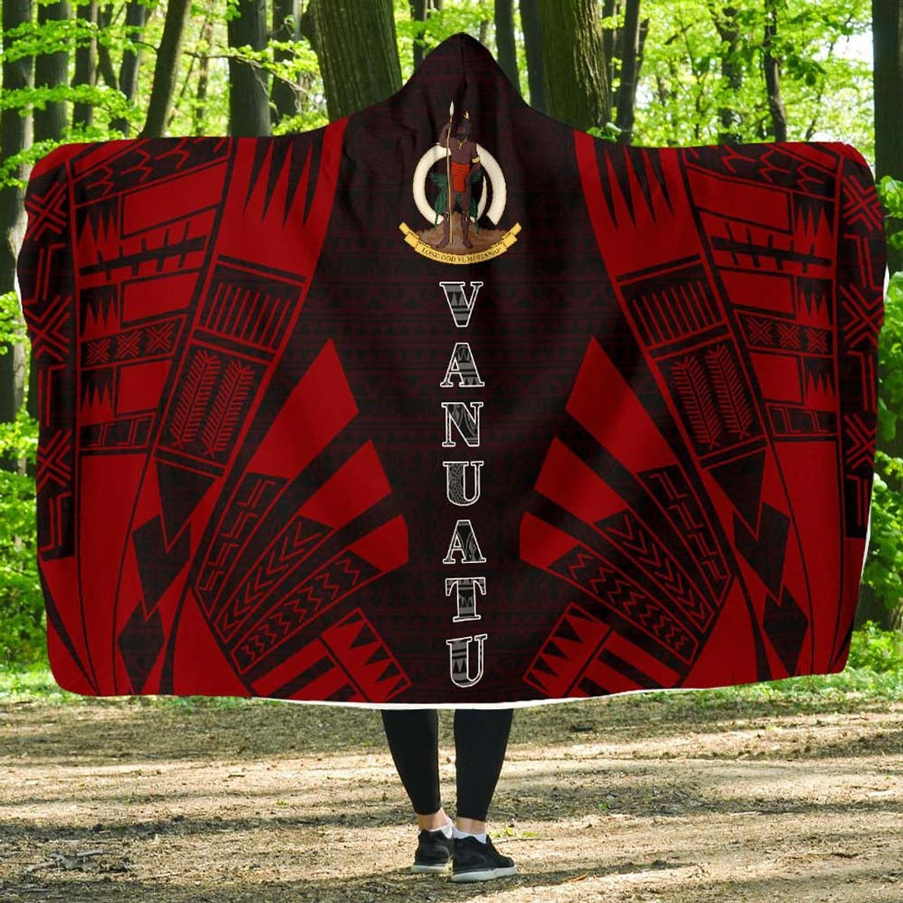 Vanuatu Hooded Blanket - Polynesian Tattoo Red 1