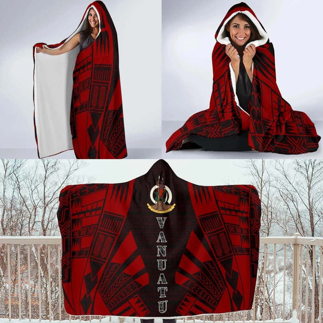 Vanuatu Hooded Blanket - Polynesian Tattoo Red 4