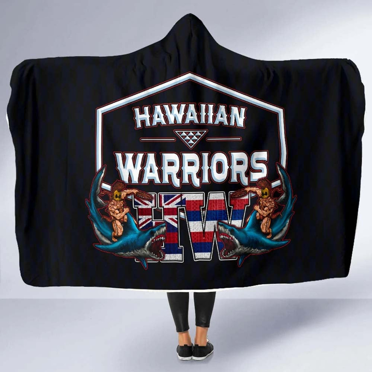 Polynesian Hawaii Hooded Blanket - Shark Warrior 5