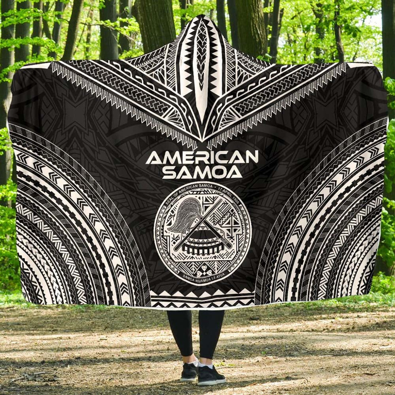 American Samoa Polynesian Chief Hooded Blanket - Black Version 1