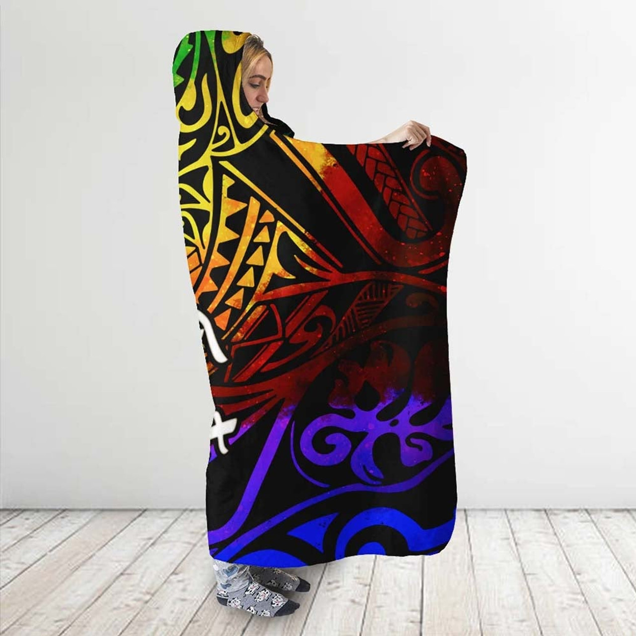 Nauru Custom Personalised Hooded Blanket - Rainbow Polynesian Pattern 4