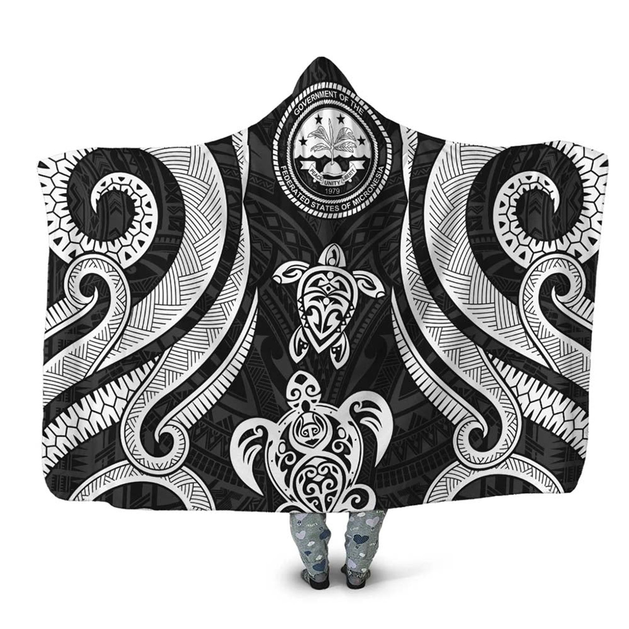 Federated States of Micronesia Hooded Blanket - White Tentacle Turtle 1