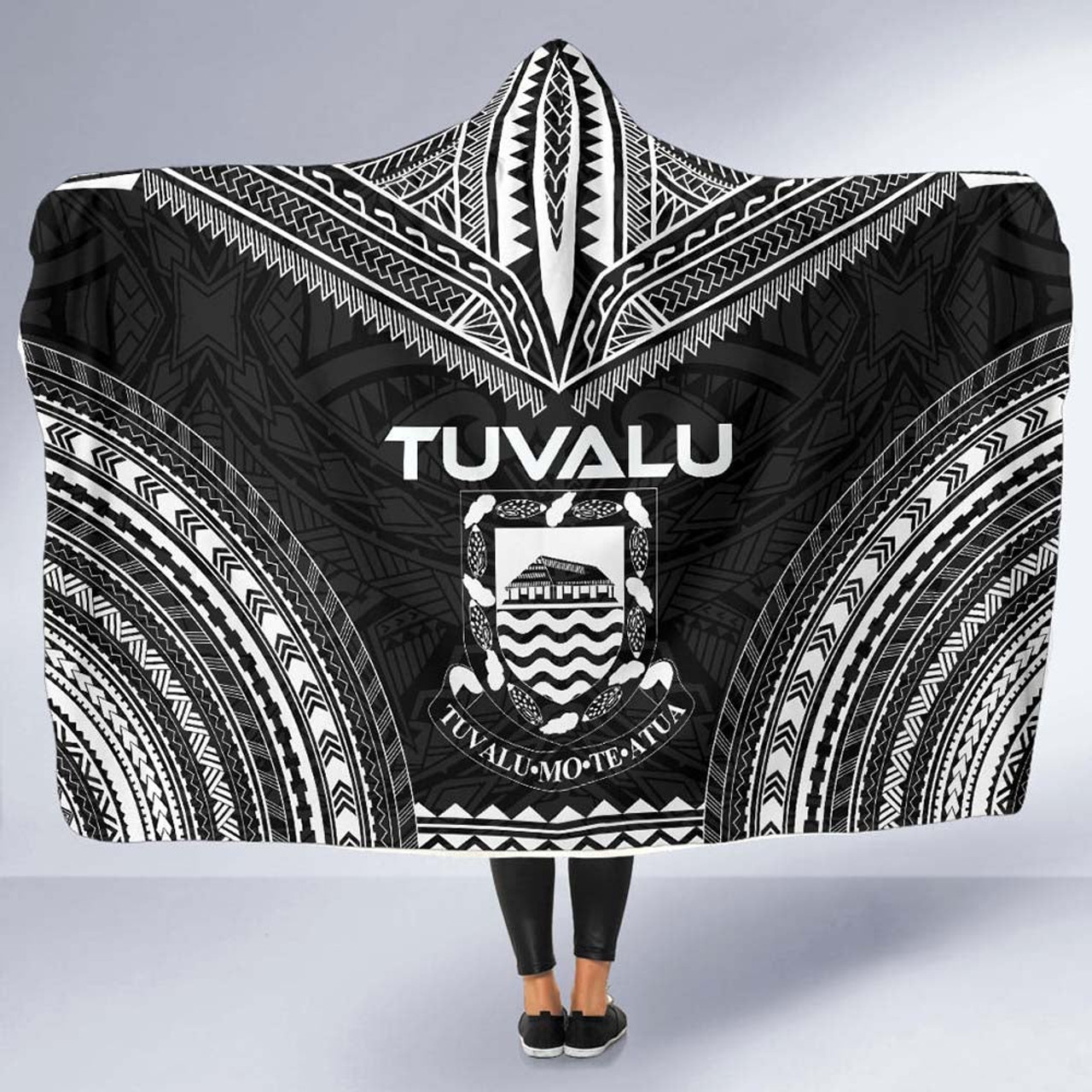 Tuvalu Polynesian Chief Hooded Blanket - Black Version 5