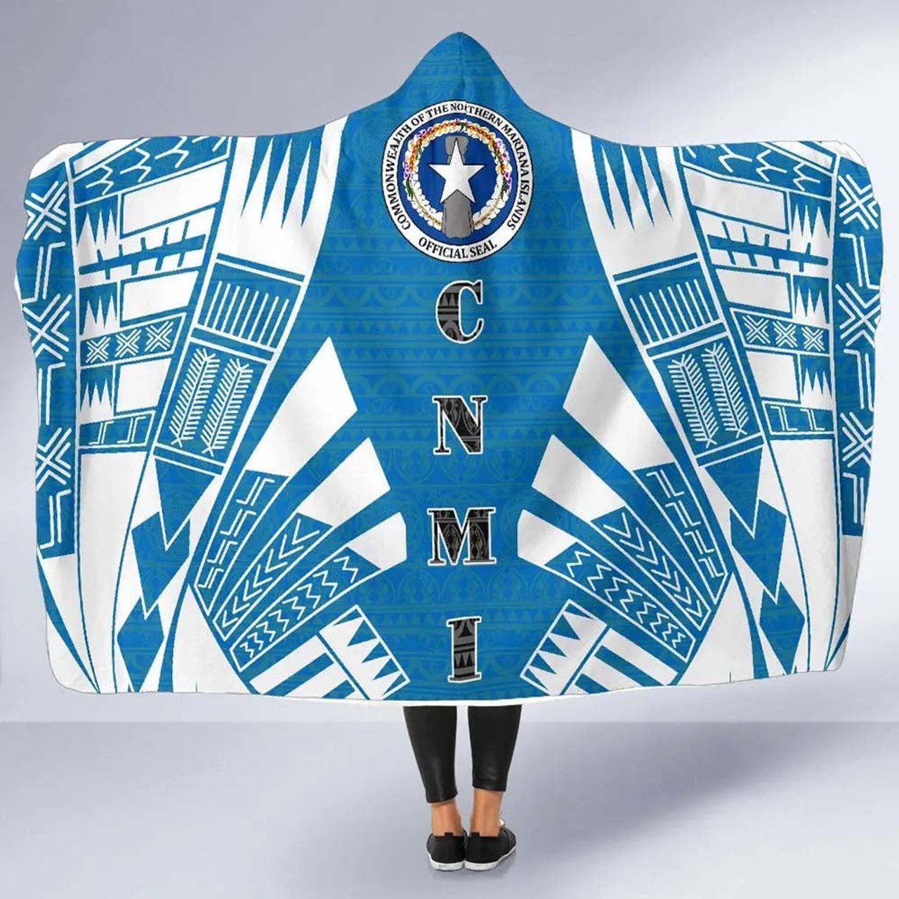 Northern Mariana Islands Hooded Blanket - Polynesian Tattoo Flag 5